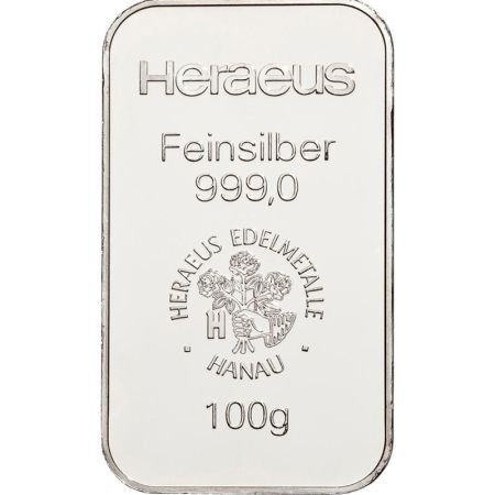 srebrna sztabka 100 g Heraeus